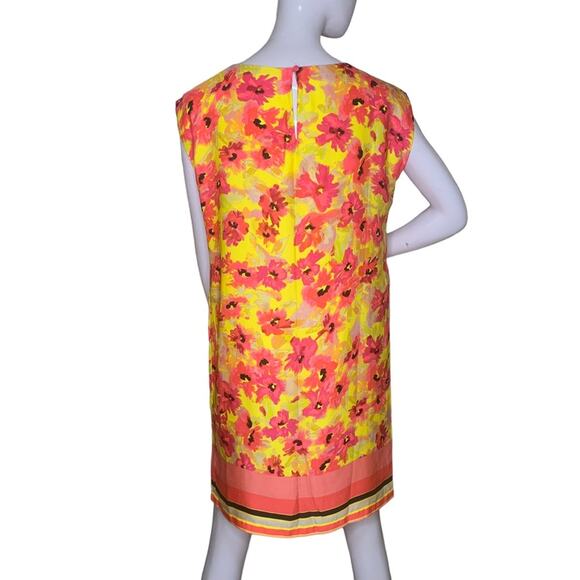 Loft Boxy Floral Dress Size 8 Yellow and Orange Slit Sleeves - Picture 3 of 16